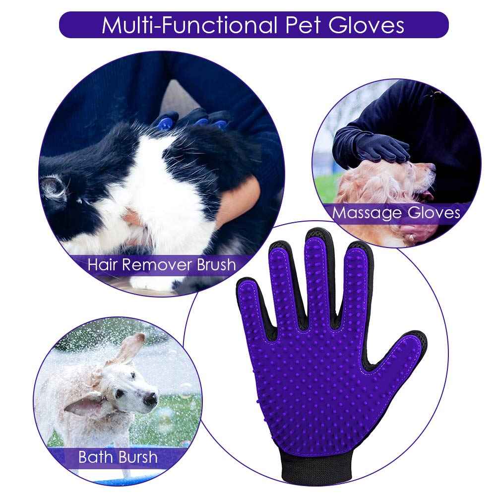 Upgrade Efficient Pet Hair Remover Gloves - Gentle Shedding Brushes for Dogs, Cats & Horses with Long and Short Hair - 1 Pair (Blue)