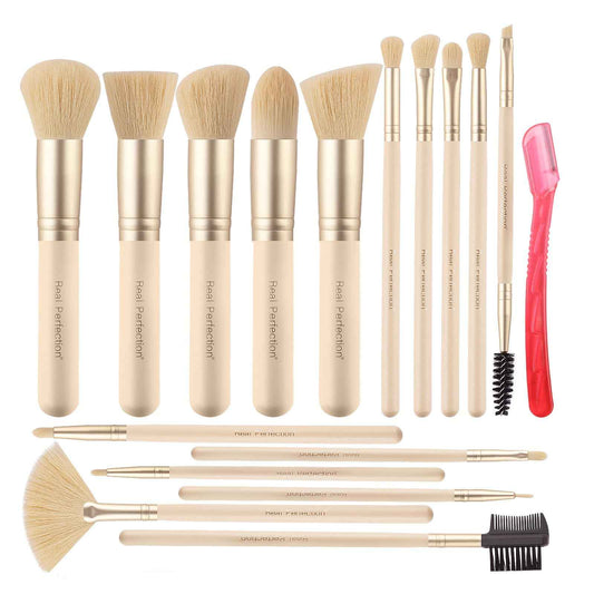 Real Perfection Makeup Brush Set 16 Pcs with 1 Eyebrow Razor Premium Synthetic Foundation Powder Concealers Eyeshadow Blush Makeup Brushes Make up Brushes Kit (Pink)
