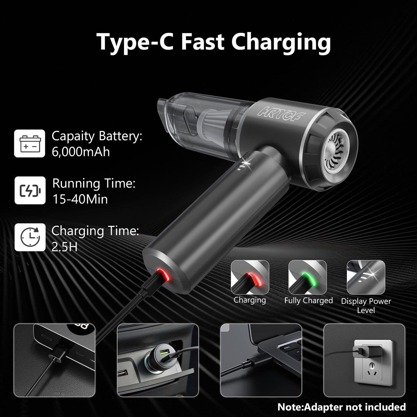 Handheld Vacuum,Car Vacuum Cleaner,4-in-1 20000PA High Power Portable Rechargeable Vacuum Cleaner with Brushless Motor, Small Handheld Vacuum & Air Blower & Pump-Black