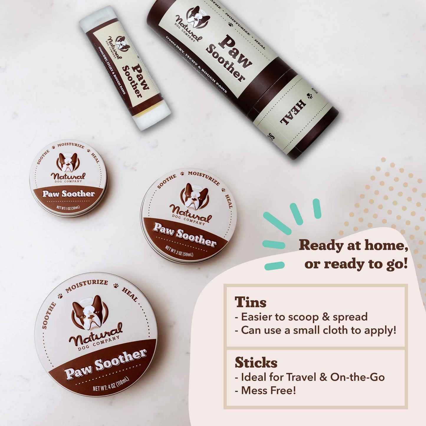 Natural Dog Company Paw Soother Balm & Wax 2 oz Stick – Nourishing Paw Care with Coconut & Hempseed Oils + Calendula – Soothes Dry, Cracked Pads – Lick-Safe & Weather Protective