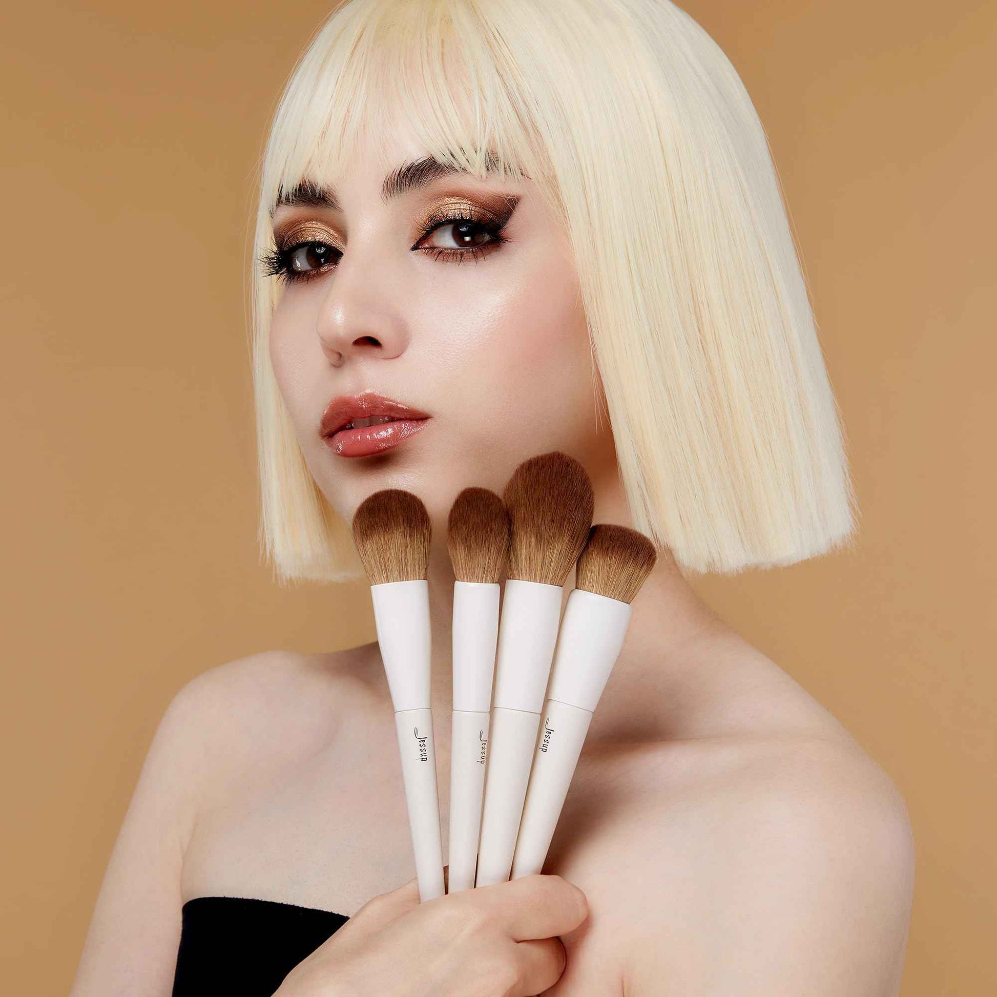 Jessup Makeup Brushes 14Pcs Makeup Brush Set Premium Synthetic Powder Foundation Contour Blush Concealer Eye Shadow Blending Liner Make Up Brush Kit Light Grey T329