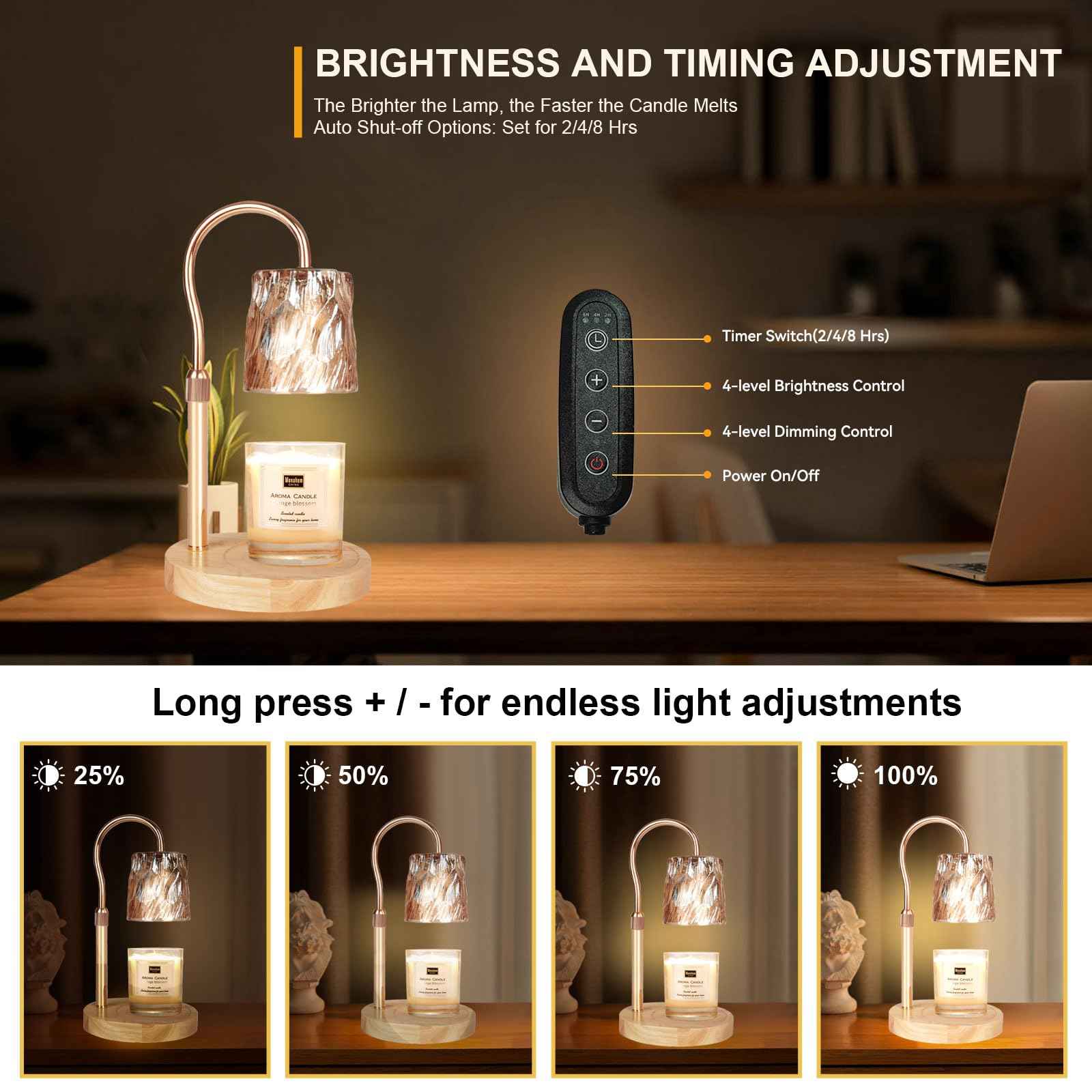 Candle Warmer Lamp with 3 Bulbs, Adjustable Height Dimmable Candle Warmer with Timer, Candle Lamp with Charming Gift Box Ribbon,Birthday Gifts for Women Mom, House Warming Gifts New Home Decor