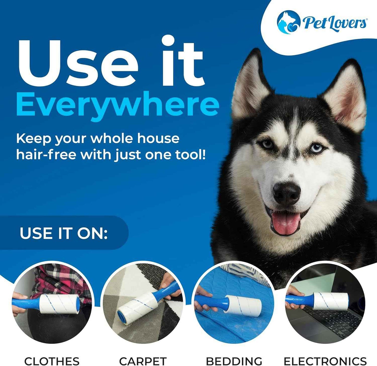 PetLovers Extra Sticky Lint Roller Mega Value Set 450 Sheets for Pet Hair Removal and Clothes, Dog and Cat Lint Remover 5 Pack