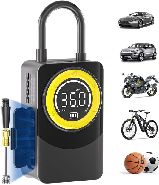 CARSUN Tire Inflator Portable Air Compressor, 150PSI Air Pump For Car Tires with Digital Pressure Gauge, LED Light and Auto Shut-Off Function Cordless Pump for Car, Motorcycle, Bicycle, Balls