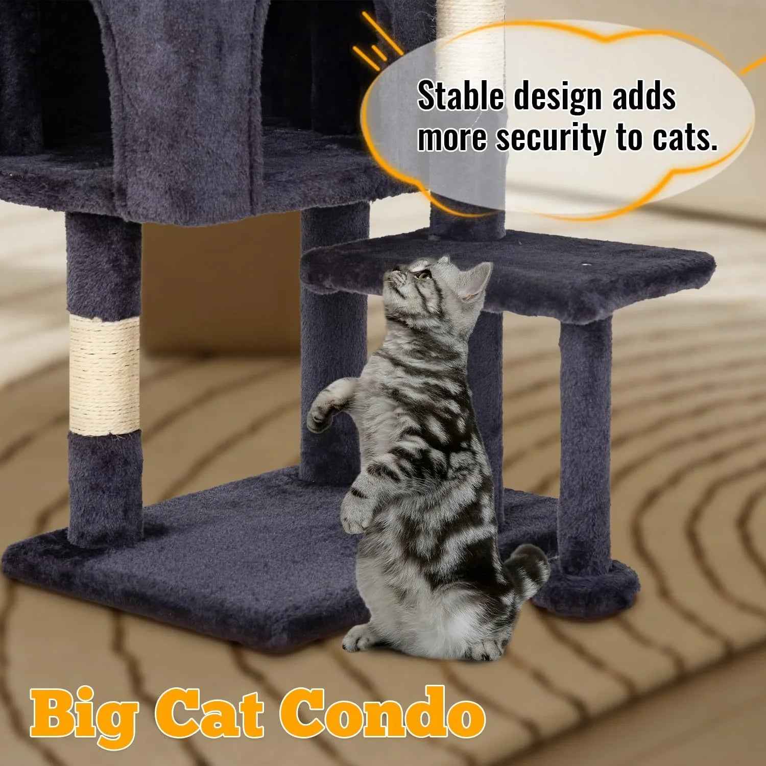 FDW Cat Tree 54in Cat Tower Multi-Level Durable Cat Scratching Post & Cozy Fun Cat Jumping Platform Space Saving Cat Condo Pet Play House for Indoor Cats,Dark Gray