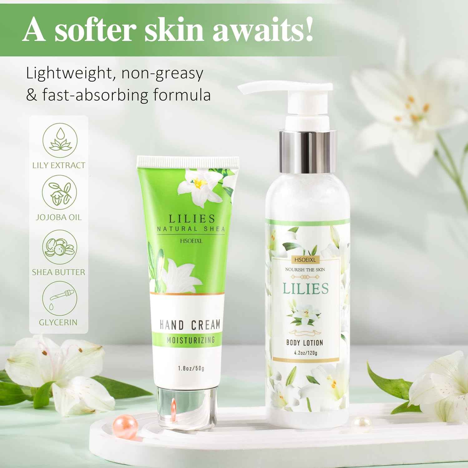 Gifts for Women, Birthday Gifts for Women, Bath and Body Gifts Set, Lilies Self Care Set,Christmas Mothers Day Relaxing Spa Basket for Mom, Grandma, Girlfriend, Sister, Friends