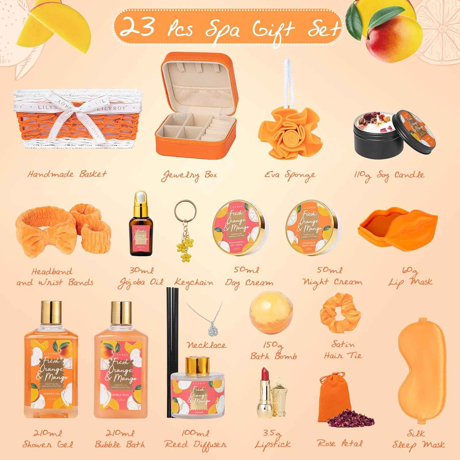 25Pcs Christmas Gifts for Women - Luxury Bath and Body Spa Gift Basket for Women with Necklace | Relaxing Care Kit Valentine's Mothers Day Gifts for Mom Gift Baskets for Anniversary or Bridal Shower