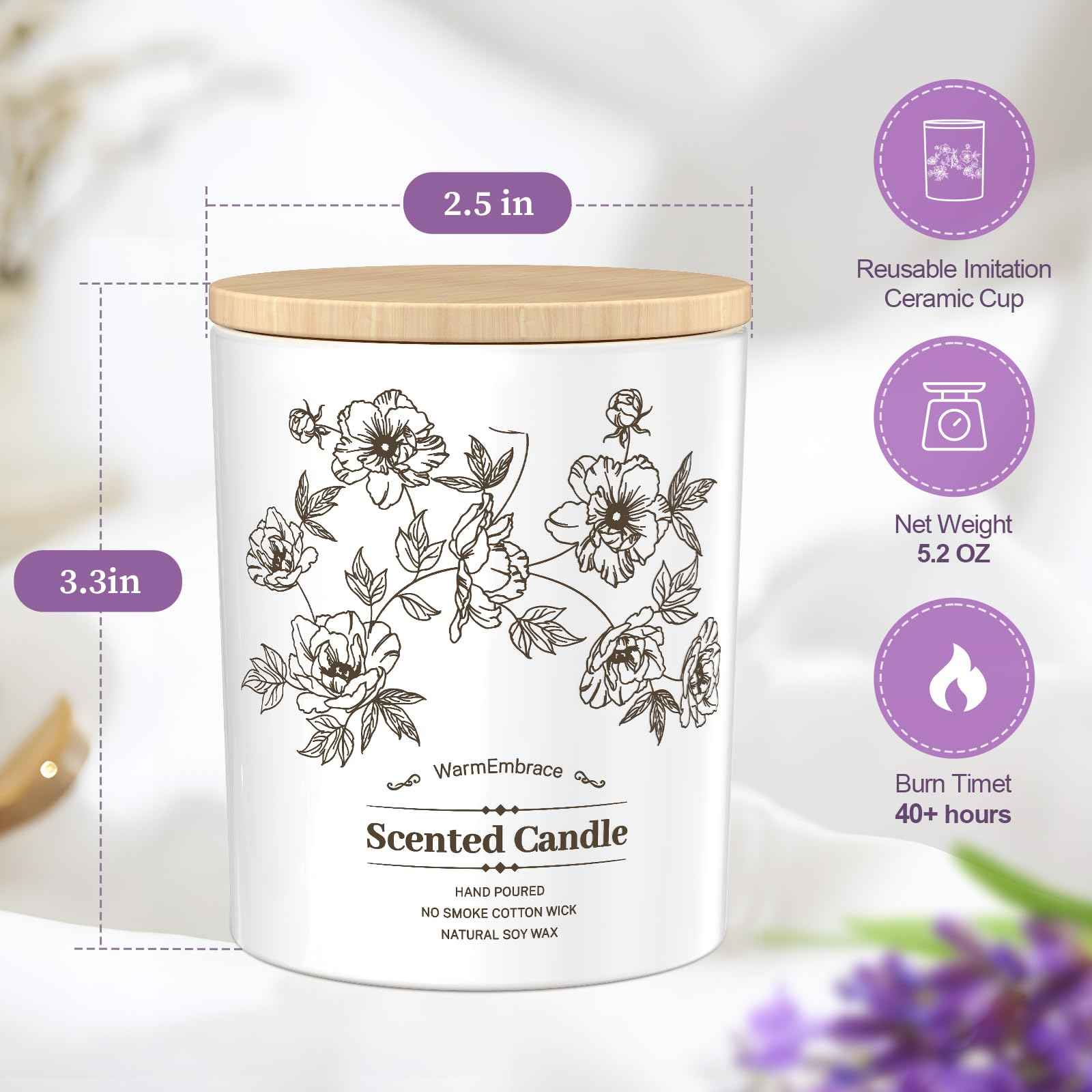 Deluxe Scented Candle for Women & Men, Vanilla Coconut Soy Wax Candle, 8 Oz Jar Candle for Home, Scented-60 Hours Long Lasting Burning, Suitable Gift for Mom