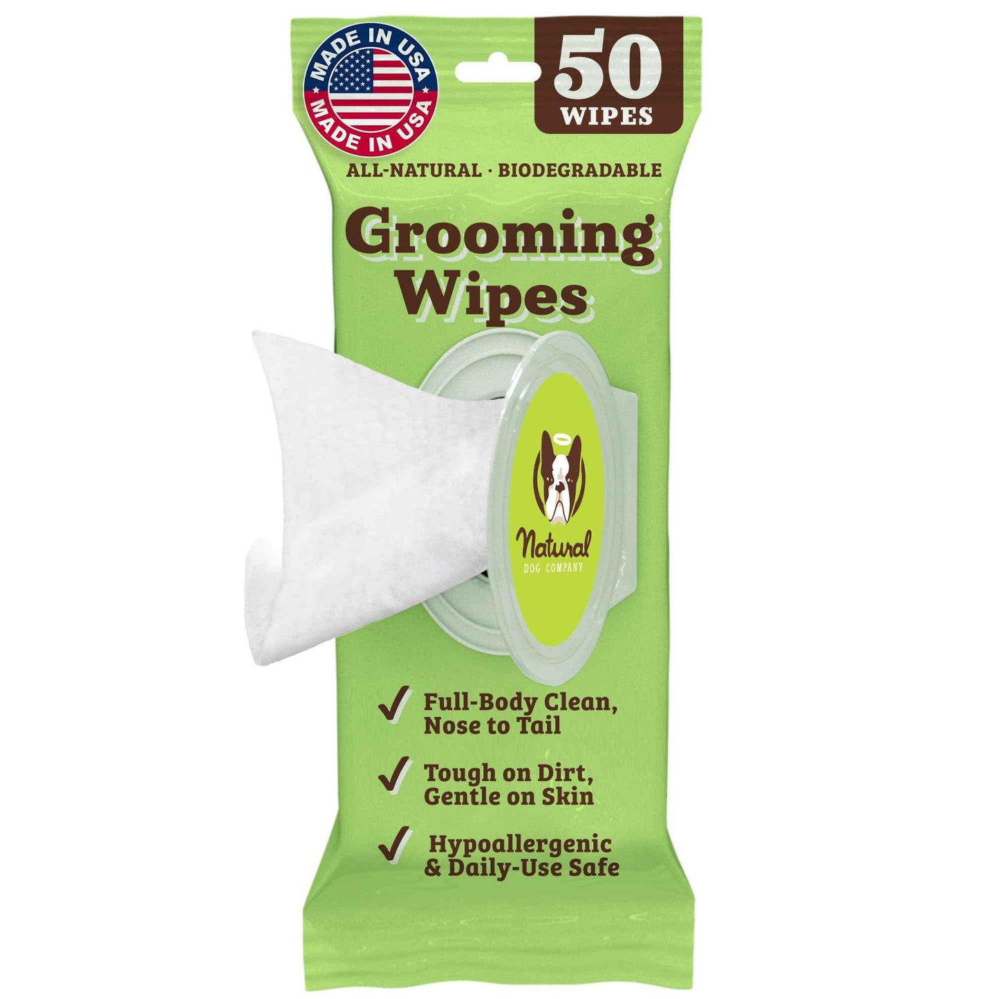 Natural Dog Company Wrinkle Wipes for Dogs, 100 Count, Hypoallergenic Dog Wipes, Wrinkle Wipes French Bulldog, Cleaning & Deodorizing, Dog Wipes for Grooming Faces, Paws & Butts