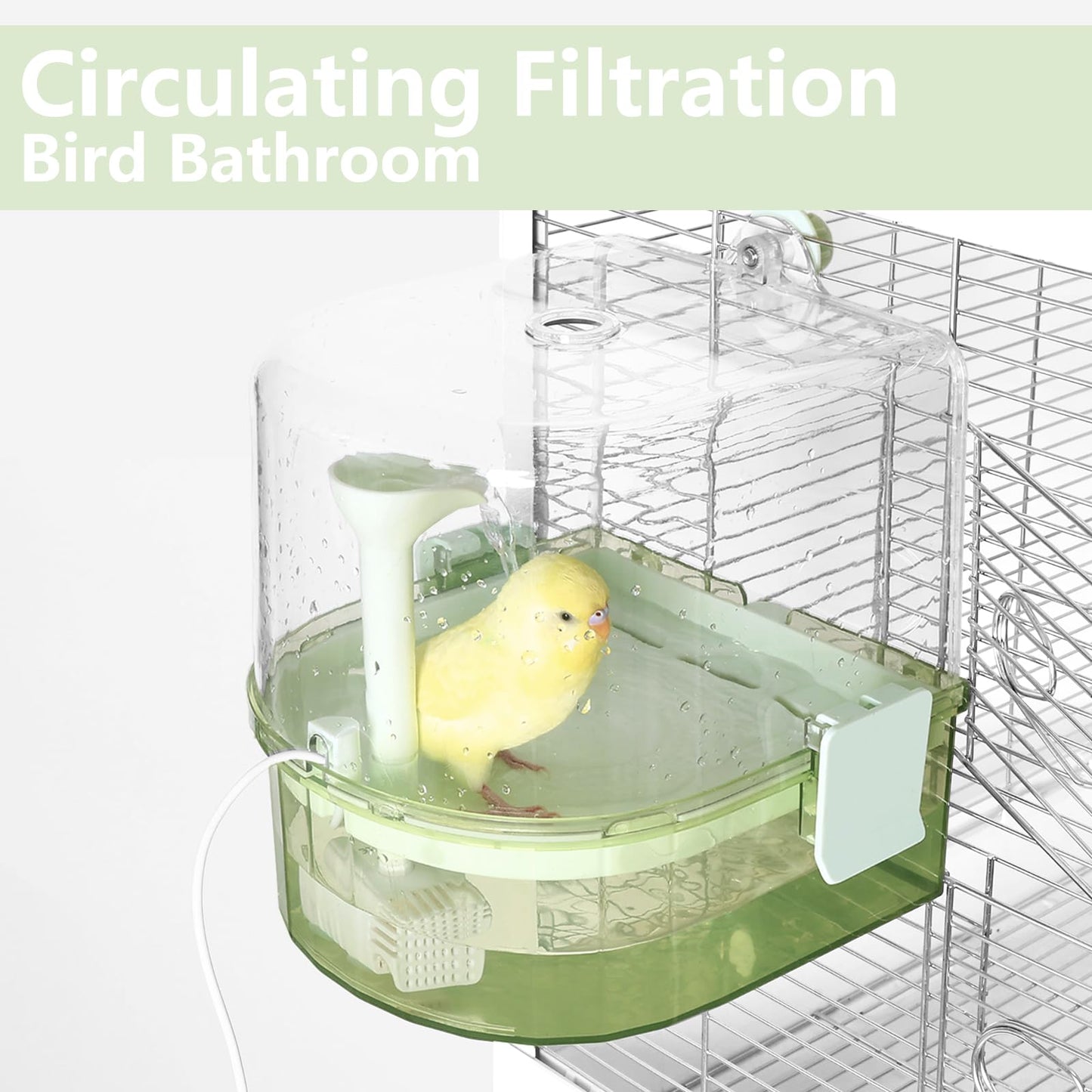 Automatic Bird Baths for Cage – Indoor Parakeet Bath with Pump, Bird Shower with 2 Modes Running Water, Bird Cage Accessory for Pet Birds Conure Budgies Cockatiels Lovebird (Light Brown)