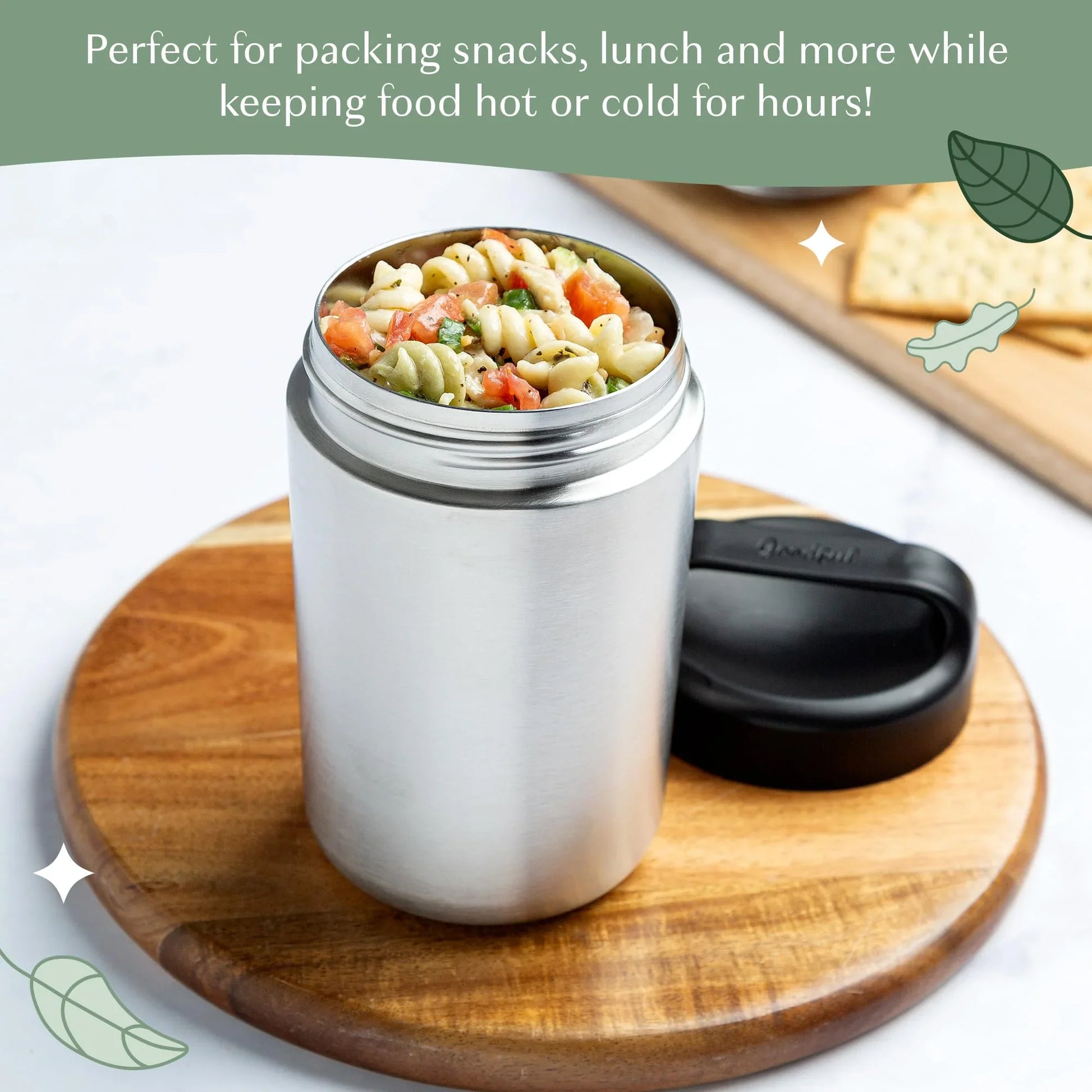 Goodful Stainless Steel Food Jar, Double Wall Vacuum Sealed Insulated Food Storage Container with Carry Handle Lid, 16-Ounce, Gray - Jlhbookstore.store