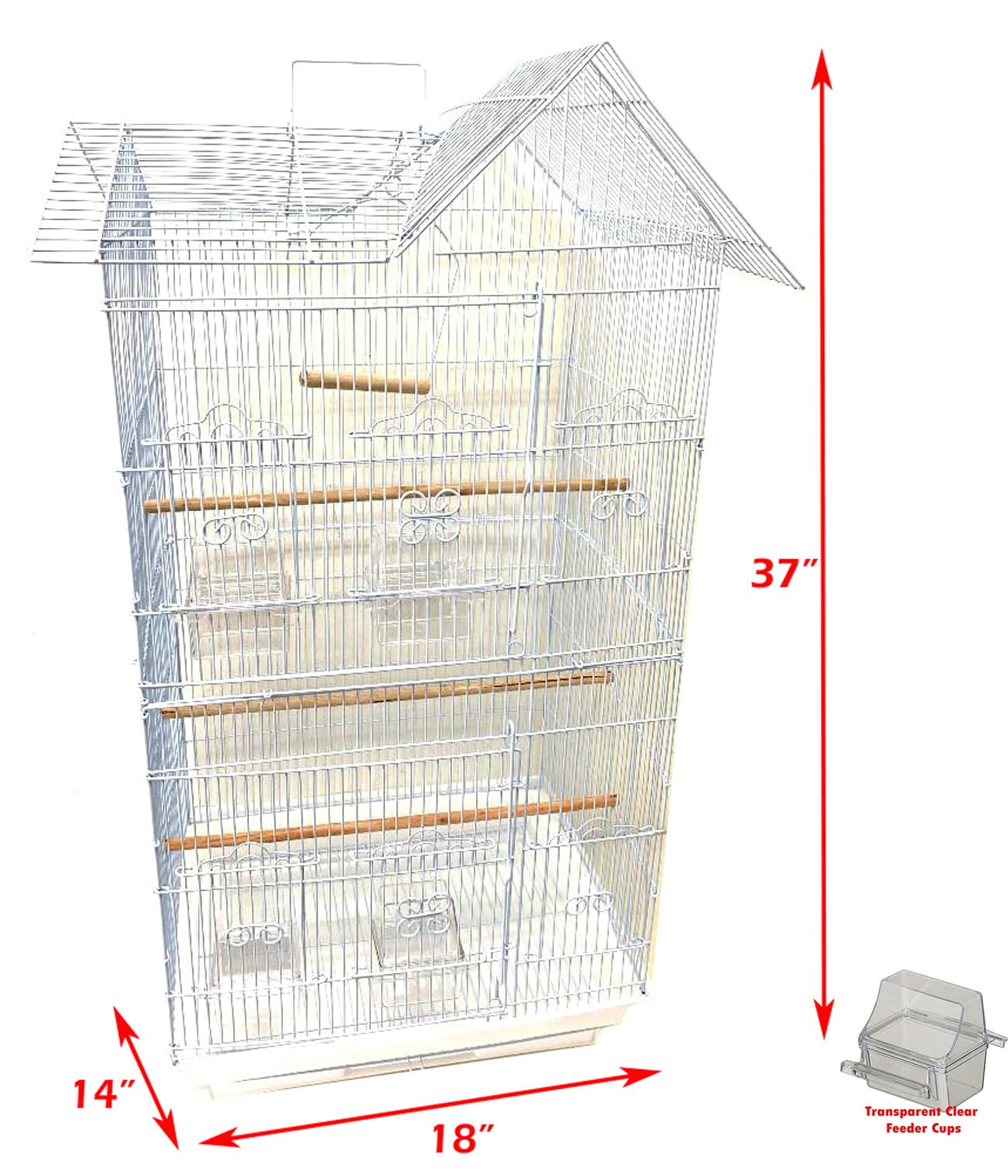 38-Inch Double Roof Top Large Flight Bird Cage with Toys Climbing Ladder Side Nesting Box Doors for Cockatiels Sun Parakeets Conures Aviary Budgie Finch Lovebird Canary Pet Bird Travel Cage