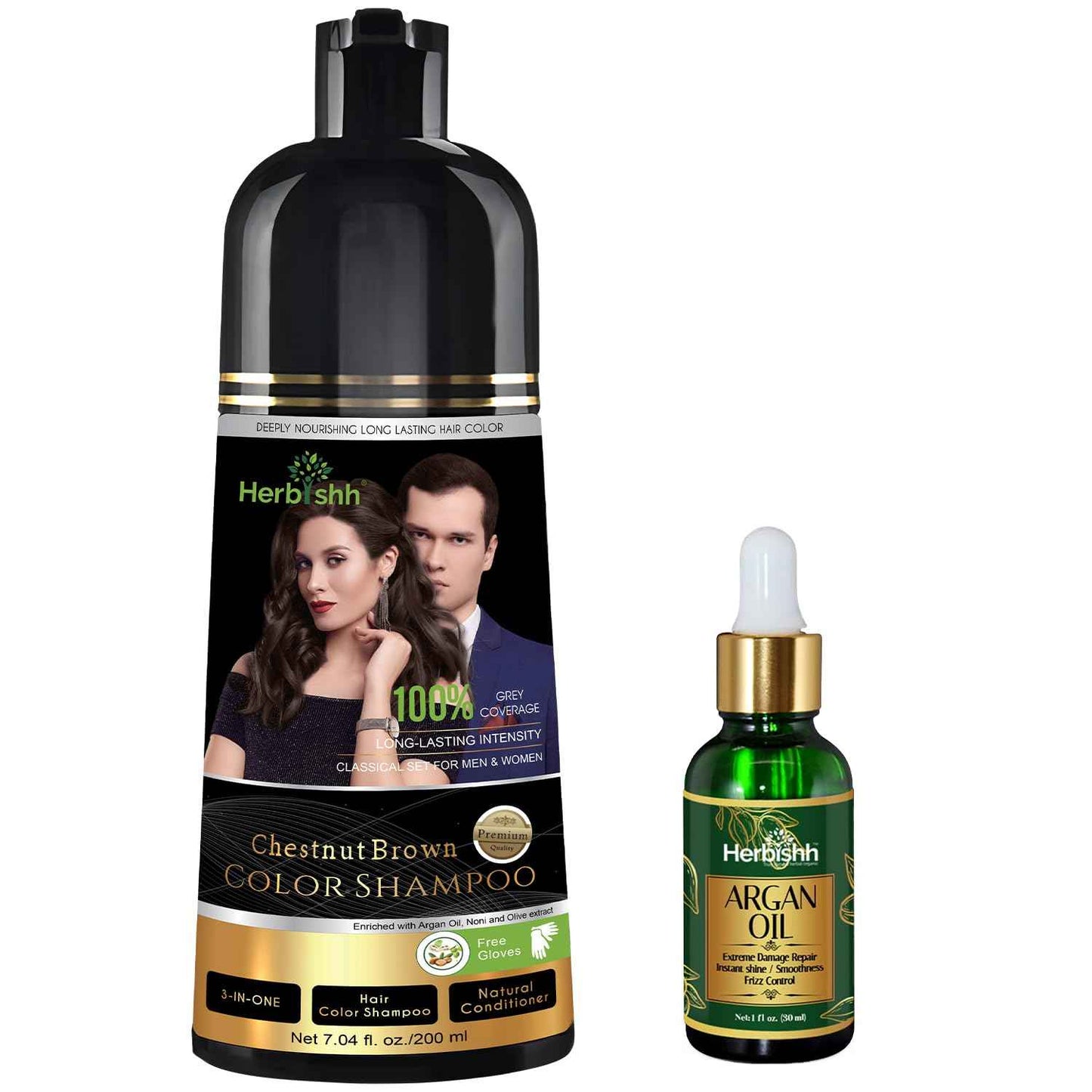 Herbishh Black Shampoo, Hair Dye Shampoo 3 in 1, 100% Grey Coverage, Demi-Permanent Hair Color for Men & Women, Long-lasting Color in 5-15 Mins, Ammonia-free, 200 ml