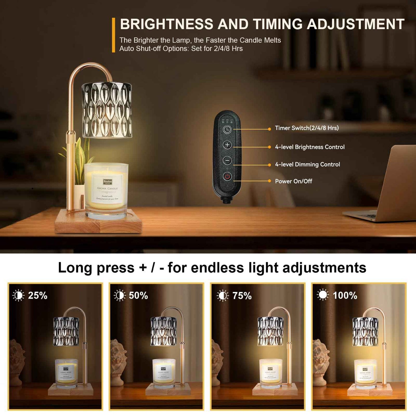 Candle Warmer Lamp with 3 Bulbs, Adjustable Height Dimmable Candle Warmer with Timer, Candle Lamp with Charming Gift Box Ribbon,Birthday Gifts for Women Mom, House Warming Gifts New Home Decor