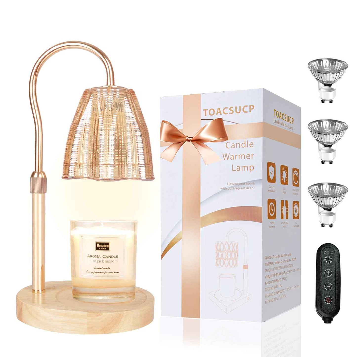 Candle Warmer Lamp with 3 Bulbs, Adjustable Height Dimmable Candle Warmer with Timer, Candle Lamp with Charming Gift Box Ribbon,Birthday Gifts for Women Mom, House Warming Gifts New Home Decor