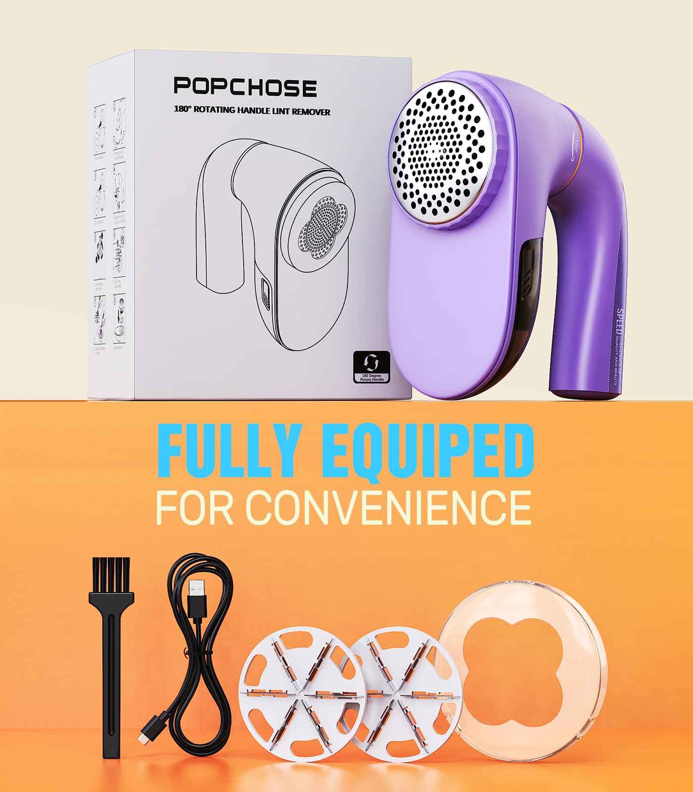 POPCHOSE Fabric Shaver, Lint Remover for Clothes, Lint Shaver with 6-Leaf Blades, 2 Speed Sweater Shavers to Remove Pilling for Clothing, Couch, Furniture, Fuzz, USB Rechargeble, Gray…