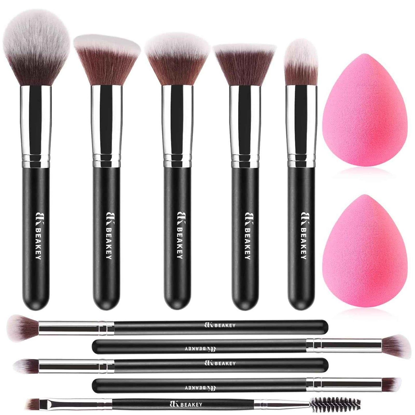BEAKEY Makeup Brushes Set, Professional Foundation Eyeshadow Concealer Blush Powder Bronzer Applicator, 2 Blender Sponge with Beauty Paper Case stocking stuffers