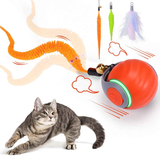 BABORUI Interactive Cat Toy Ball - Automatic Interactive Cat Toys for Indoor Cats with 3 Tails, 2 Speeds Rechargeable Cat Enrichment Toys for Small/Medium/Large Cats to Keep Them Busy(Blue)