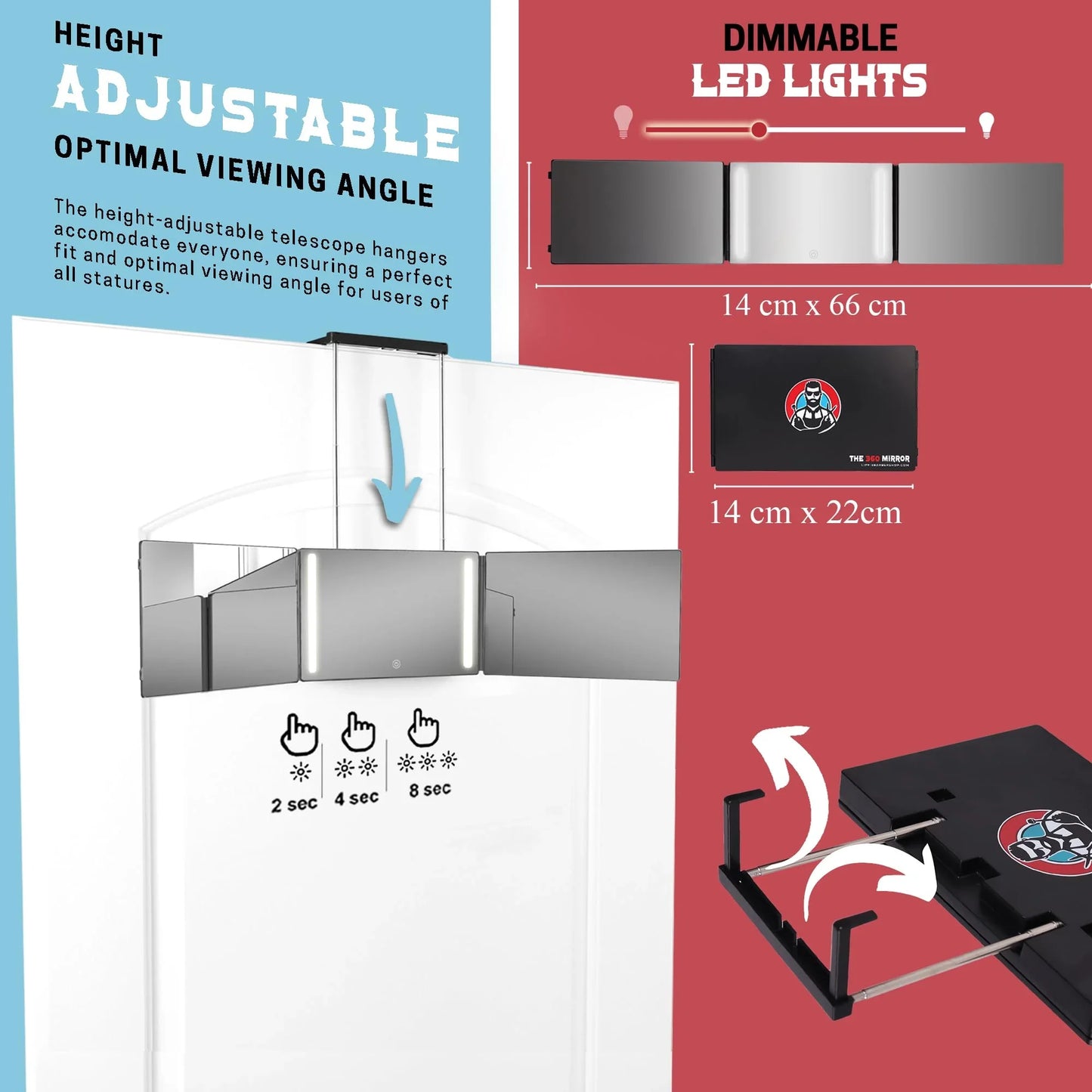 The 360 Mirror - 3 Way Mirror for Self Hair Cutting - Adjustable Trifold Barber Miror to Cut Your Own Hair - Tri Fold Self Haircut System for Men and Women Braiding - Three Sided Miror for Haircuts - Jlhbookstore.store