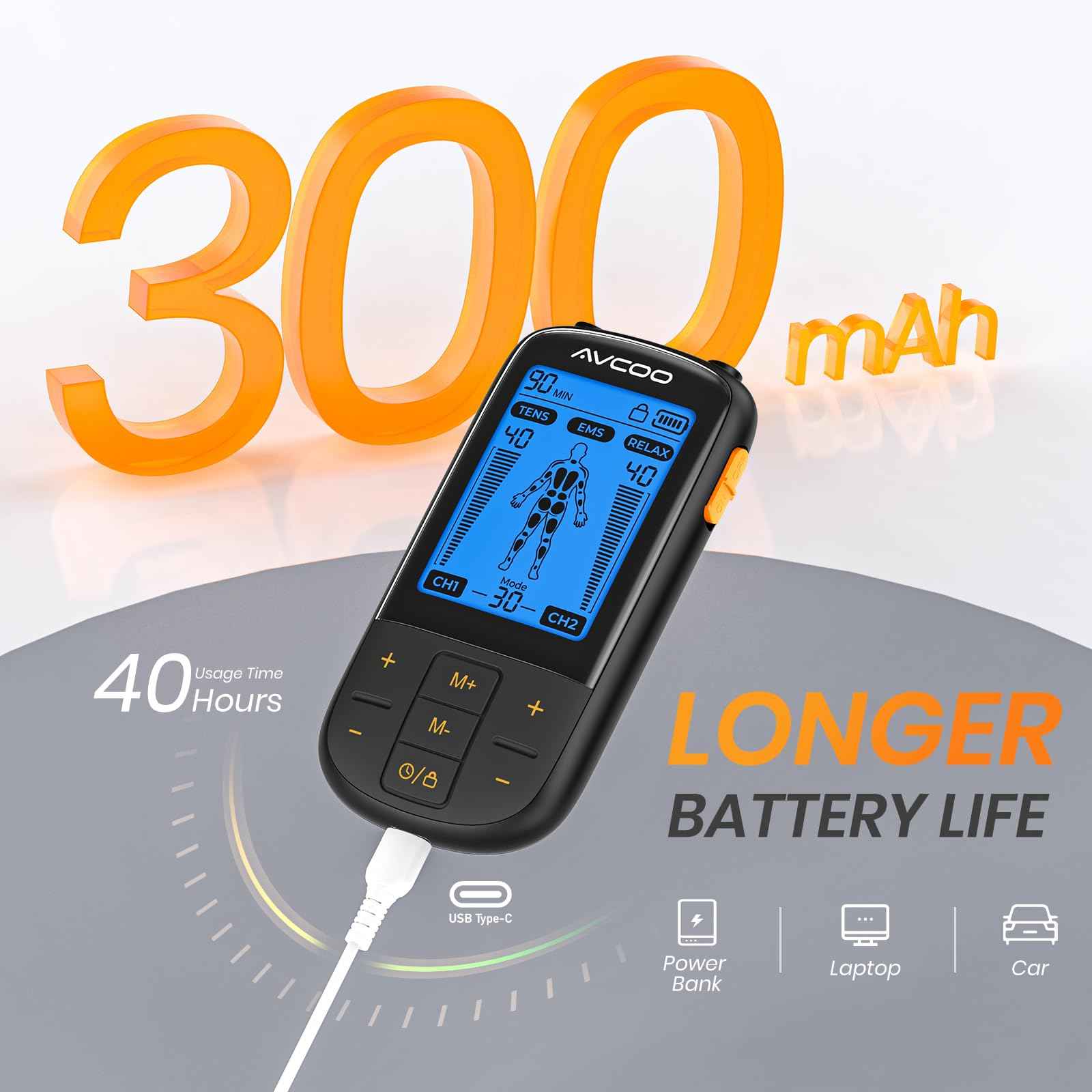 3-in-1 TENS Unit Muscle Stimulator with 30 Modes, 40 Intensities TENS Machine for Gradual Back Pain Relief Therapy, Rechargeable EMS Unit Massager with 12 TENS Electrode Pads, a Storage Bag