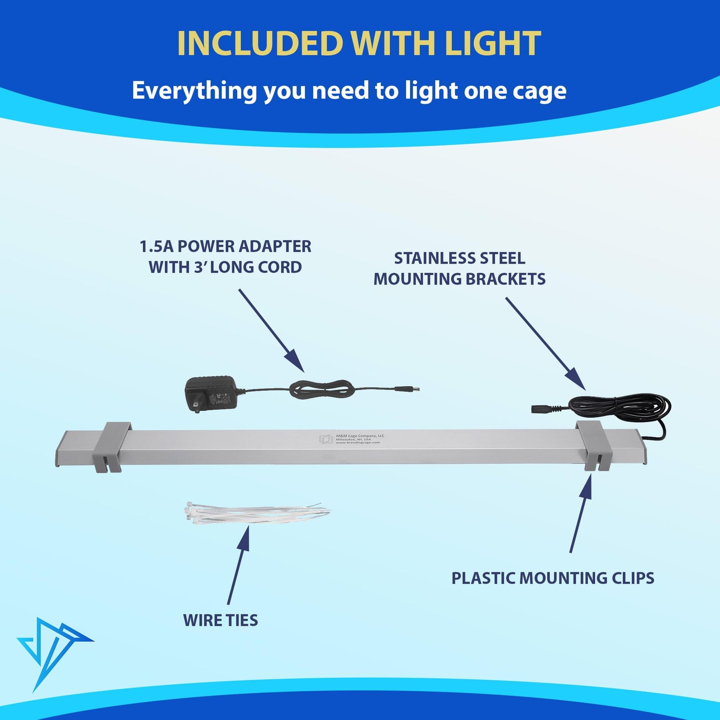 HappyBird Lighting Bird Cage Light with Chew Guard - Full Spectrum LED Pet Light - Simulates Natural Environment - Safe for Hookbill Birds – Easy to Install - (18" Long)