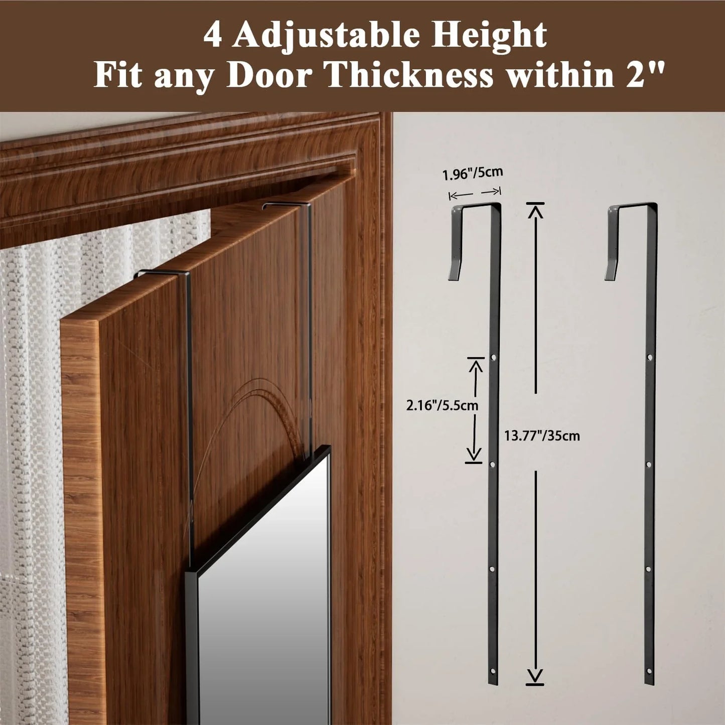 VooBang 14"x48" Full Length Over The Door Mirror - Aluminum Alloy Frame Full Body Mirror with Height-Adjustable Hangers, Hanging Leaning Against Wall for Dorm, Black - Jlhbookstore.store