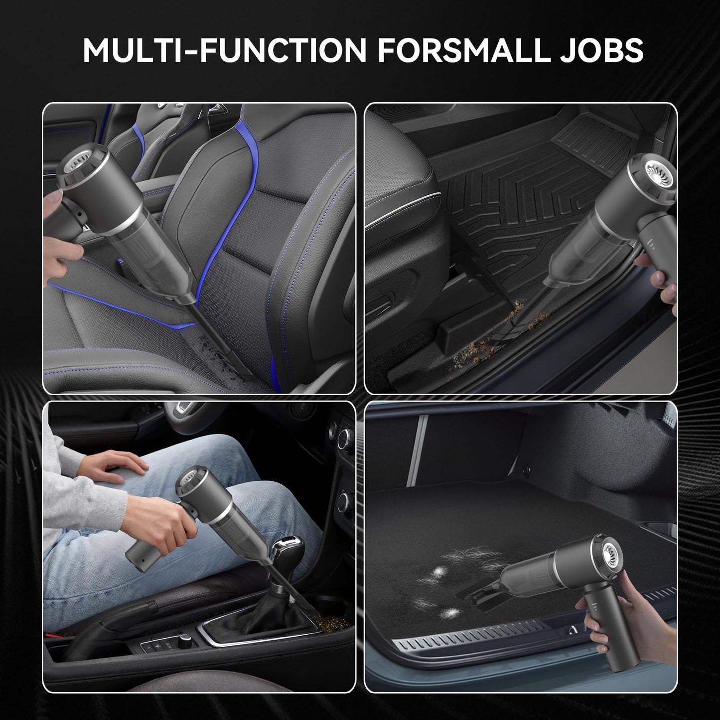 Handheld Vacuum,Car Vacuum Cleaner,4-in-1 20000PA High Power Portable Rechargeable Vacuum Cleaner with Brushless Motor, Small Handheld Vacuum & Air Blower & Pump-Black