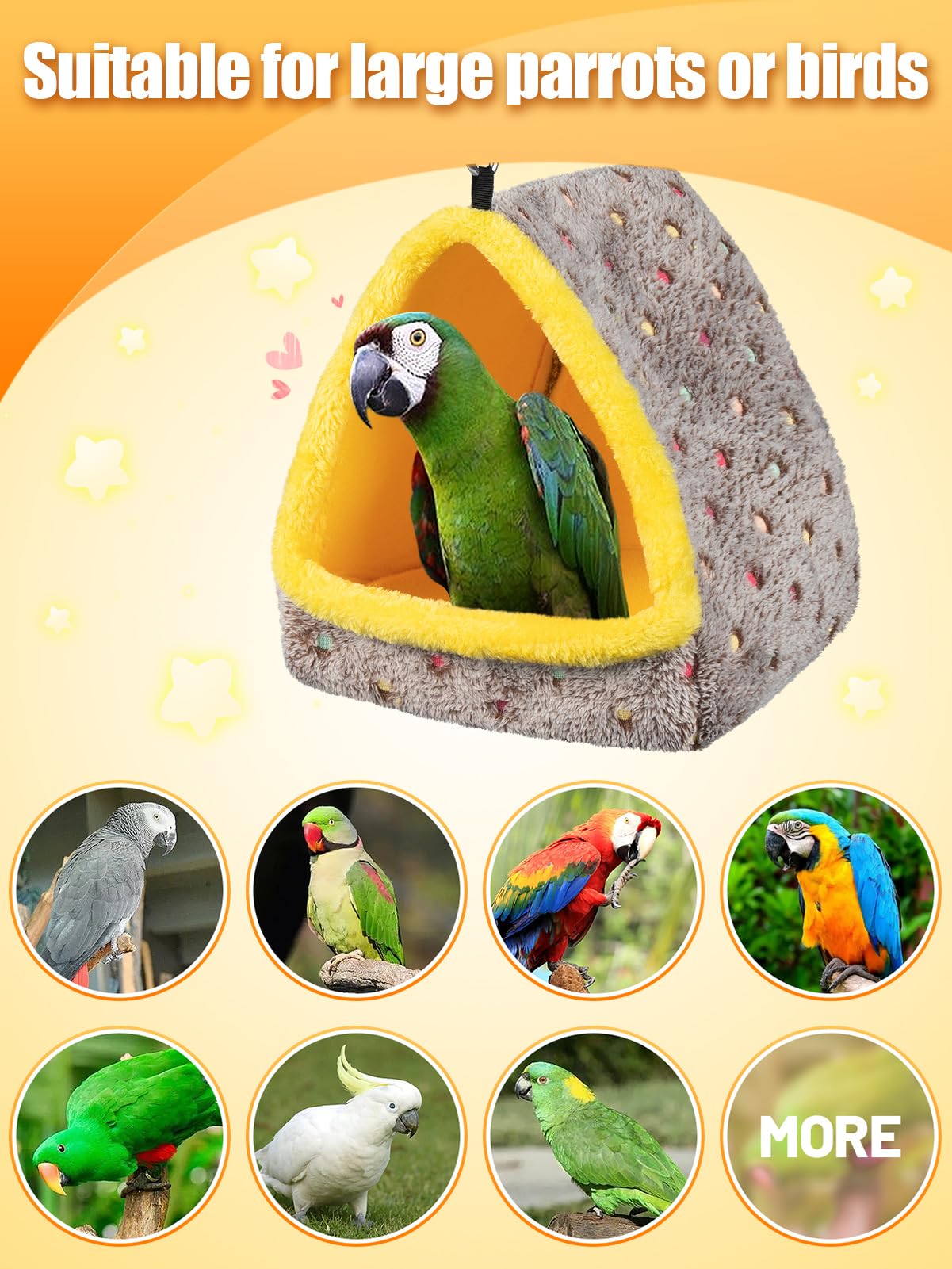 Small Winter Warm Bird Nest for Cage - Comfortable Bird Bed with Support Board, Hanging Hammock Shed Hideaway Hut Gift for Macaws African Grey Amazon Parrots