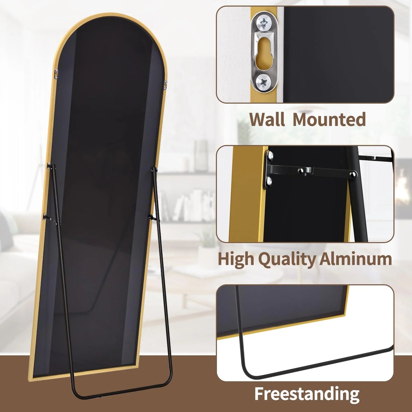 OGCAU Floor Full Length Mirror, 56"x20" Arched Full Body Mirror, Hanging or Leaning, Standing, Wall Mounted with Aluminum Frame for Bedroom Living Room, White jlhbookstore.store