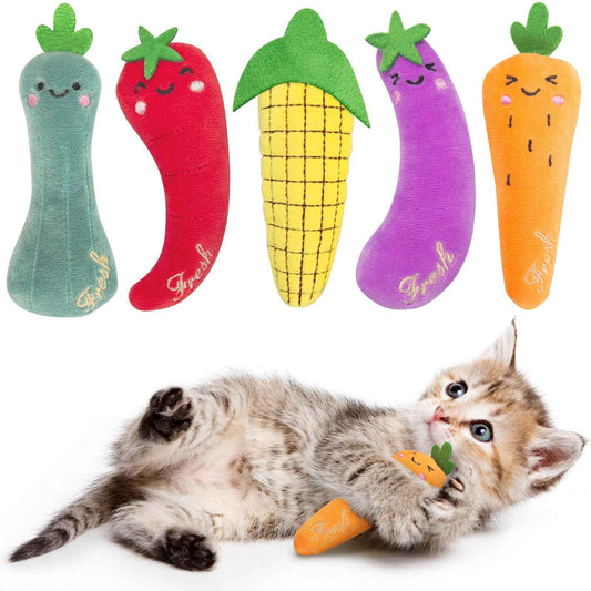 Catnip Cat Toys, Safe Teeth Cleaning Cat Nip Toys for Indoor Kitten Kitty,Interactive Plush Cat Chew Kicker Toys, 5 Pack, Vegetable Shape