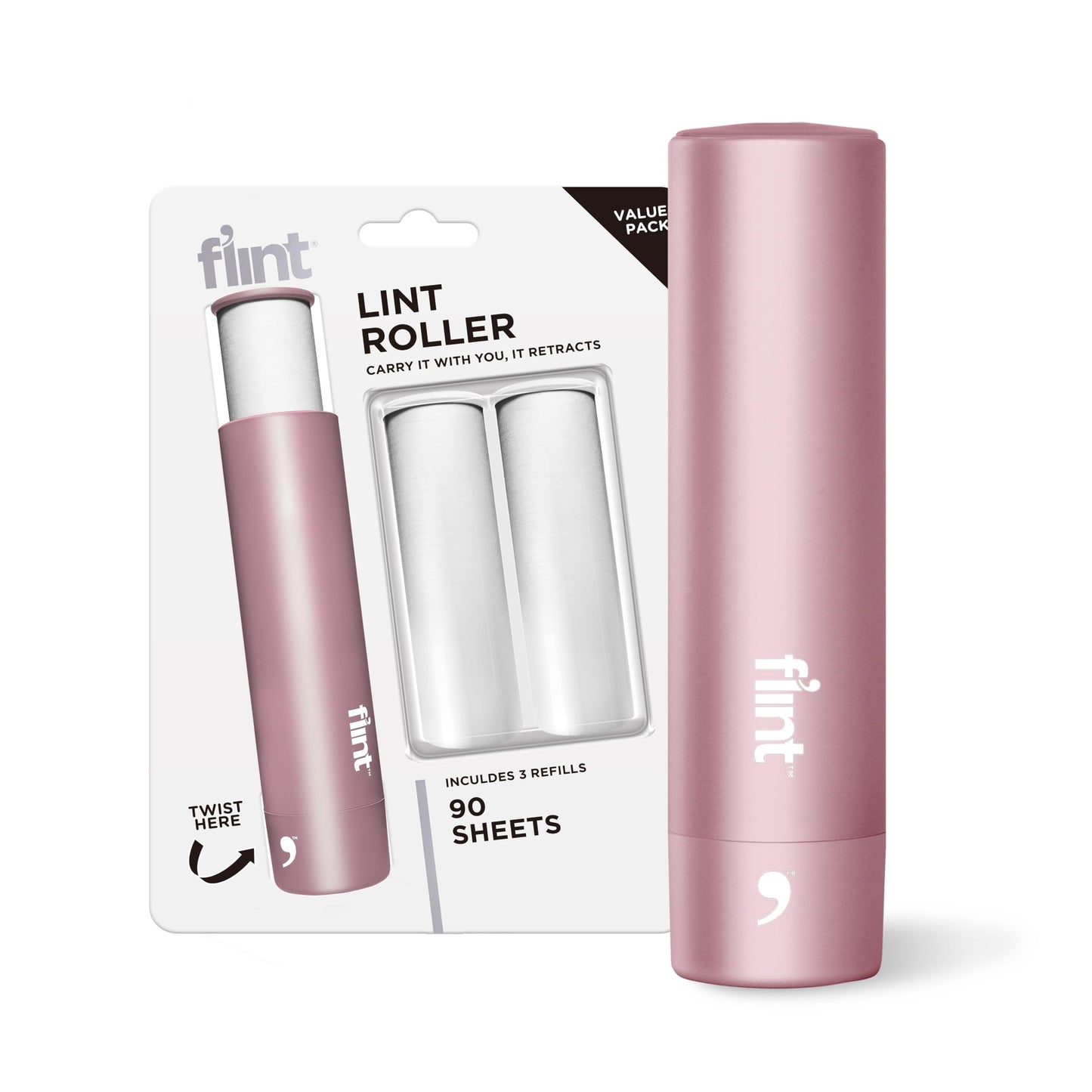 Flint Classic Black Retractable Mini Lint Roller with 90 Extra Sticky Sheets, Small and Portable Lint Roller, Ideal Pet Hair Remover, Travel Lint Rollers for pet Hair Extra Sticky jlhbookstore.store