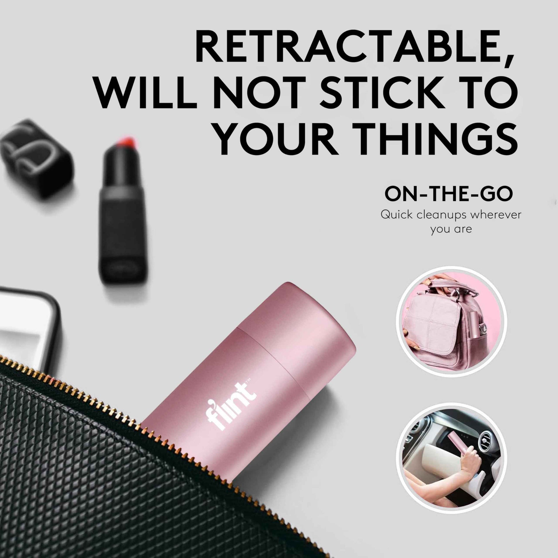 Flint Classic Black Retractable Mini Lint Roller with 90 Extra Sticky Sheets, Small and Portable Lint Roller, Ideal Pet Hair Remover, Travel Lint Rollers for pet Hair Extra Sticky