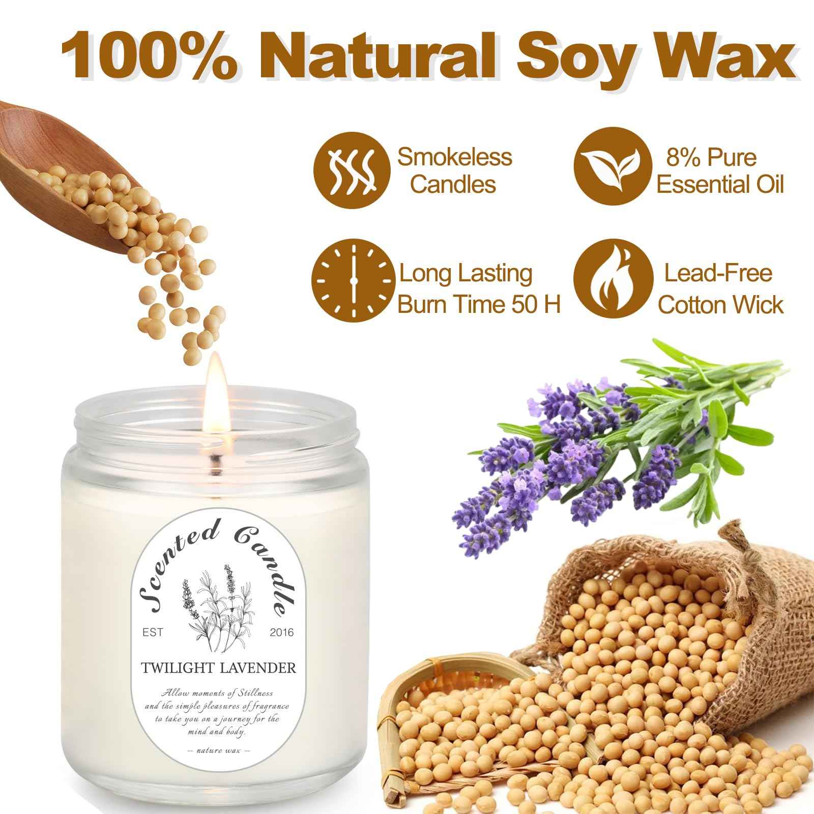 Lavender Candle Gift Set, 4 Pack Soy Wax Scented Candles for Home – Lavender, Sage & Ponderosa Pine – Aromatherapy Candles for Relaxation, Stress Relief & Christmas Gifts for Women