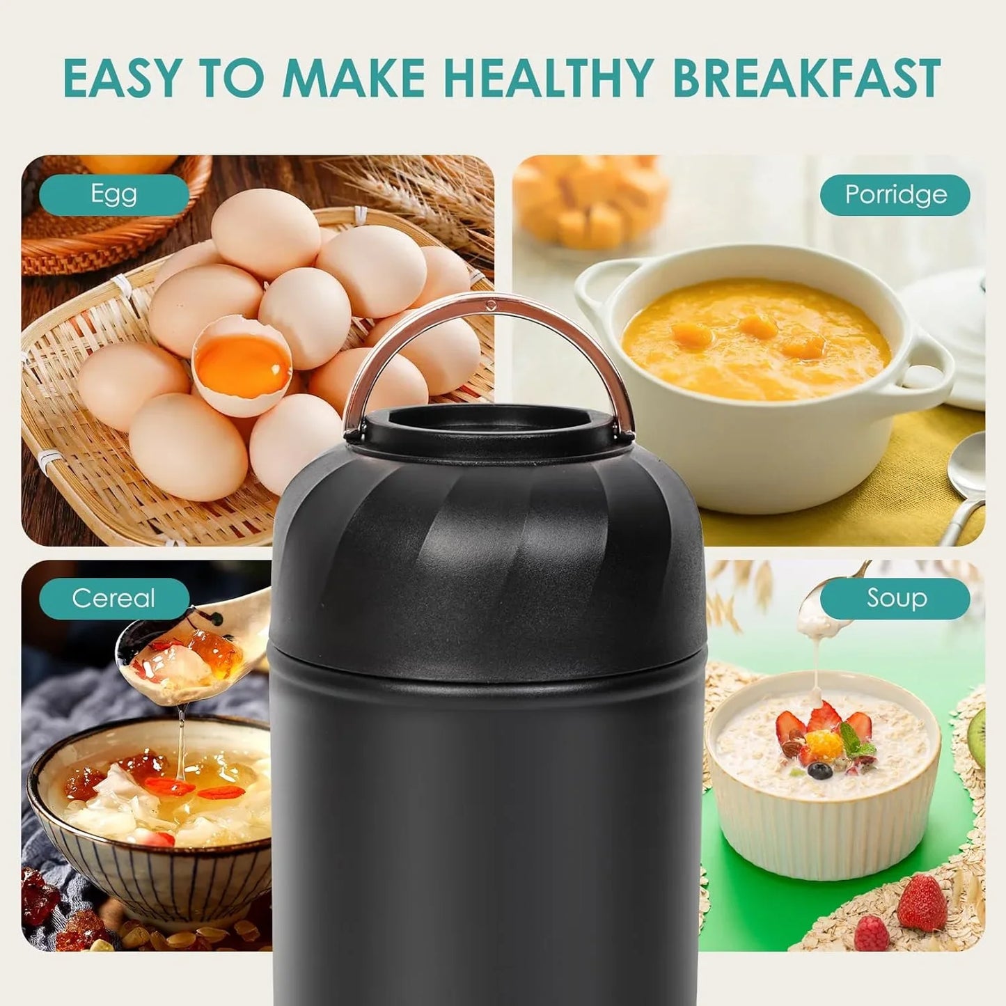 lazycozy® Thermos Food Containers for Hot Food, 17 oz, Soup Thermos with Foldable Spoon, Stainless Steel Vacuum Portable Insulated Food Jar, Leak-Proof, Keep Warm/Cold for 12 Hours, for Travel, Work - Jlhbookstore.store