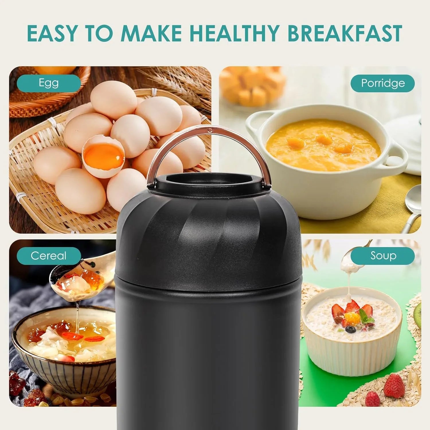 lazycozy® Thermos Food Containers for Hot Food, 17 oz, Soup Thermos with Foldable Spoon, Stainless Steel Vacuum Portable Insulated Food Jar, Leak-Proof, Keep Warm/Cold for 12 Hours, for Travel, Work - Jlhbookstore.store