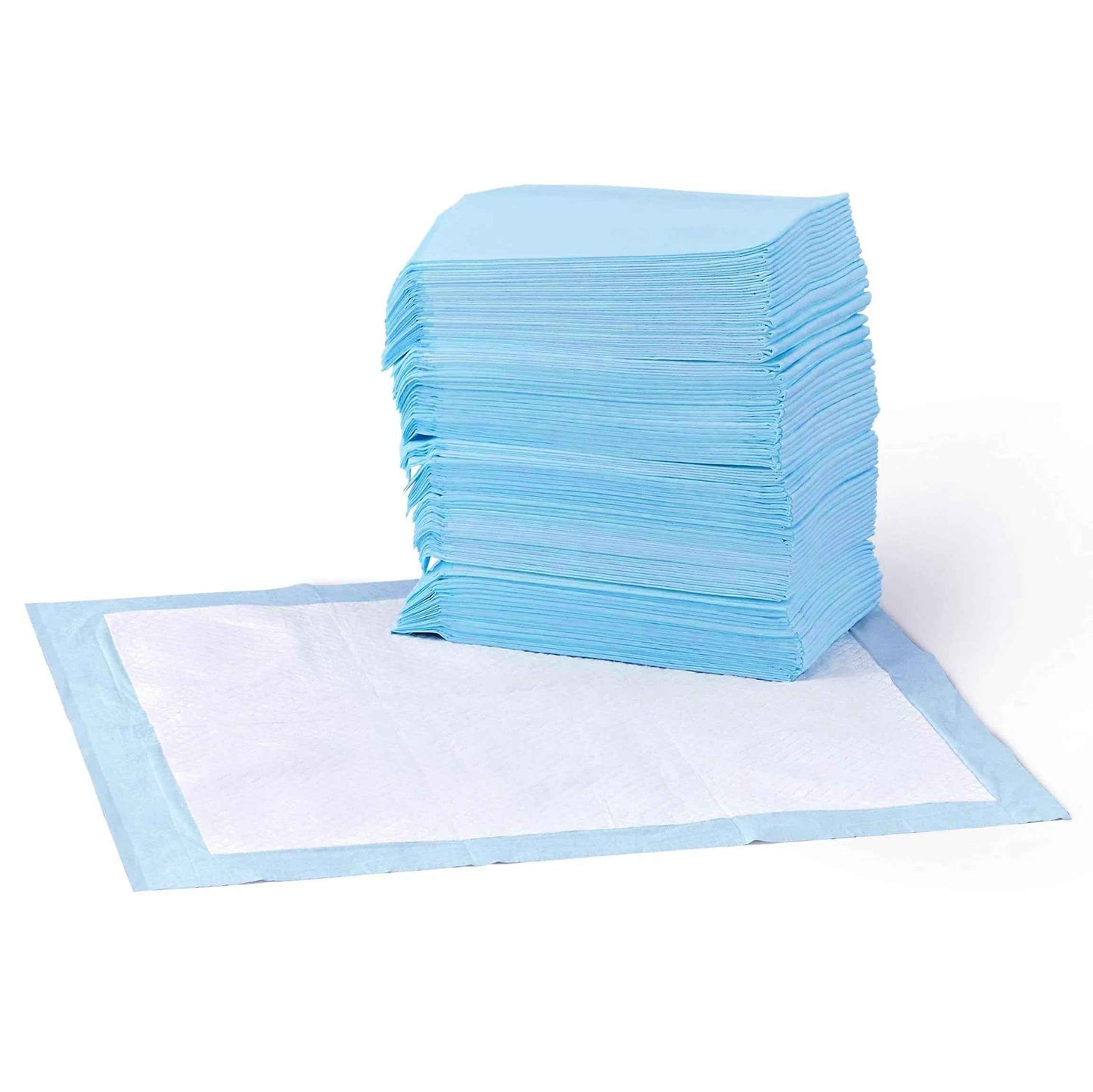 Amazon Basics Dog and Puppy Pee Pads, 5-Layer Leak-Proof Super Absorbent, Quick-Dry Surface, Potty Training, Regular (22x22"), 100 Count, Blue & White