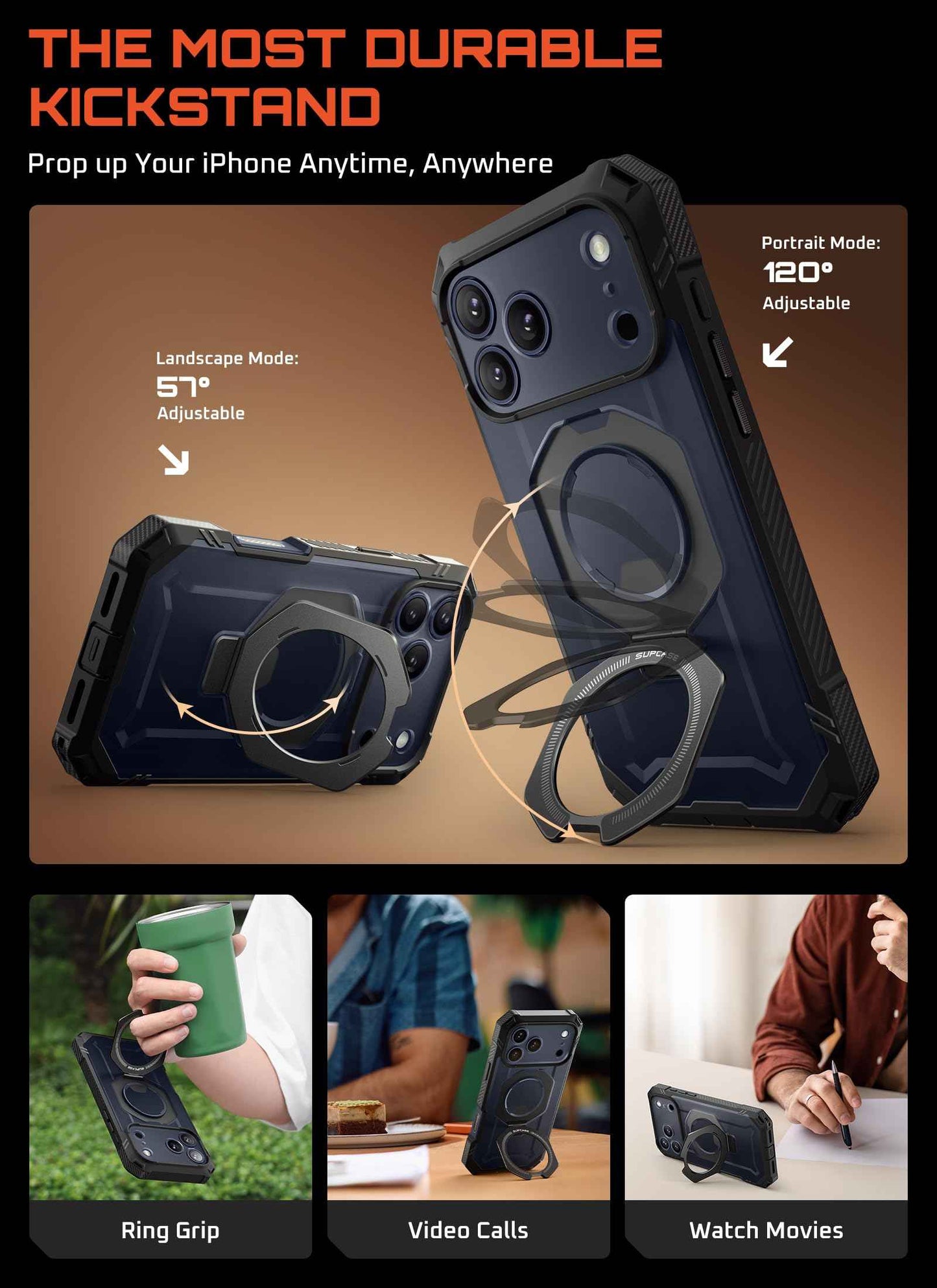 SUPCASE for iPhone 17 Pro Max Case (UBGrip Pro), [Built-in Tempered Glass Screen Protector & Stand] [Camera Control Cover] [Compatible with MagSafe] Full Body Heavy Duty Magnetic Phone Case, Coral