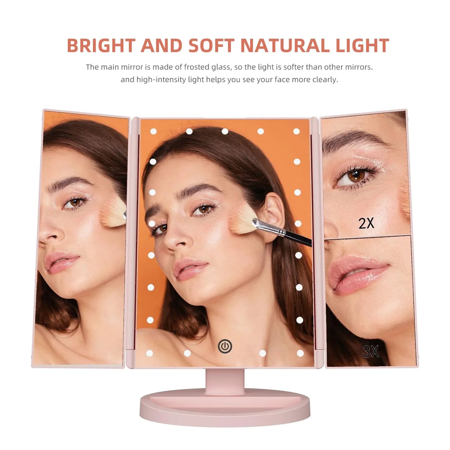 Trifold Makeup Mirror Vanity Mirror with Lights,1X 2X 3X Magnification,Touch Screen,180 Adjustable Rotation,Portable Travel Bathroom Cosmetic Mirror - Jlhbookstore.store