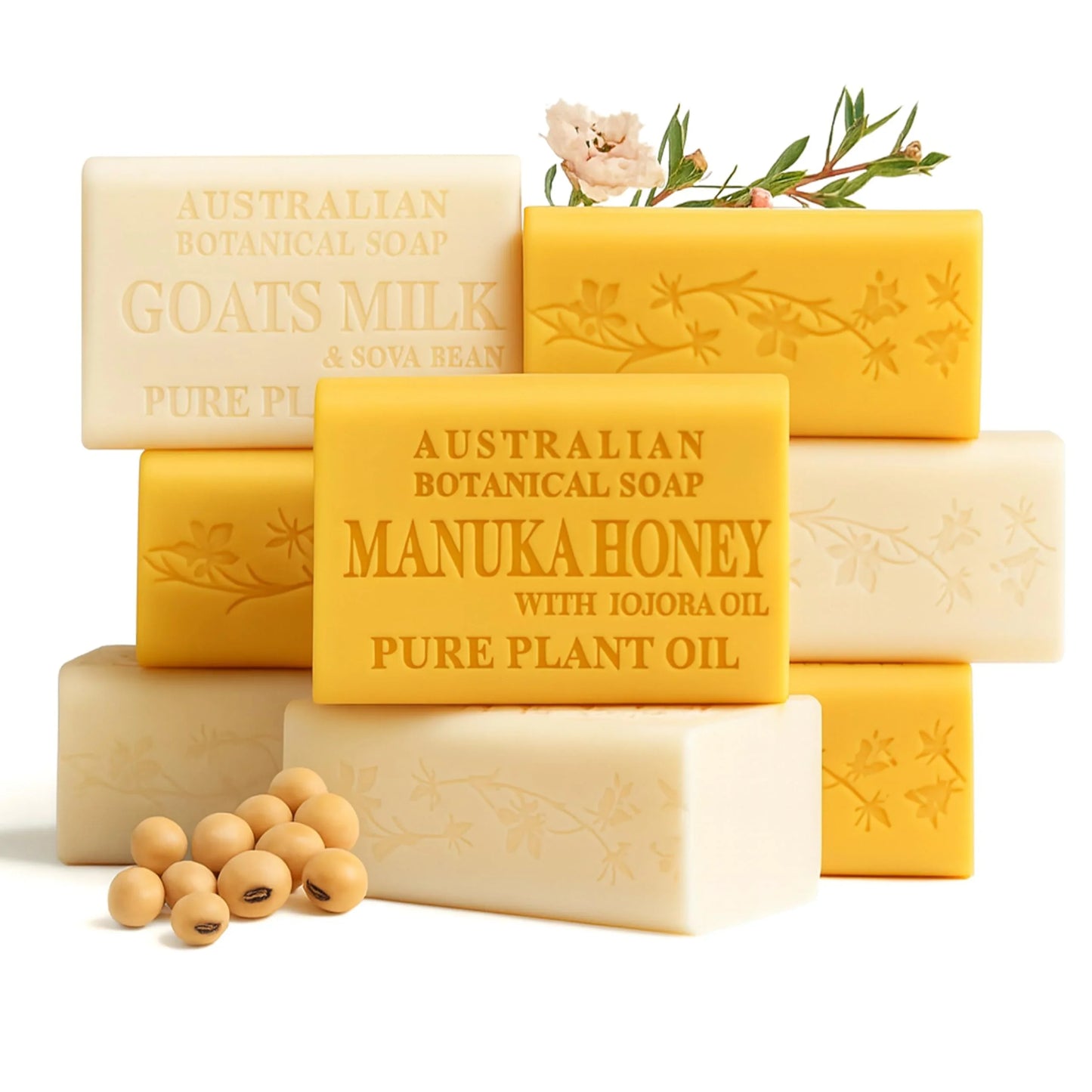 Australian Botanical Soap, 6.6 OZ, Triple Milled Bars with Pure Plant Oil, Natural Soap Base, Enriched with Organic Shea Butter, for Men, Women, All Skin Types, Variety Pack of 8, Packaging May Vary - Jlhbookstore.store