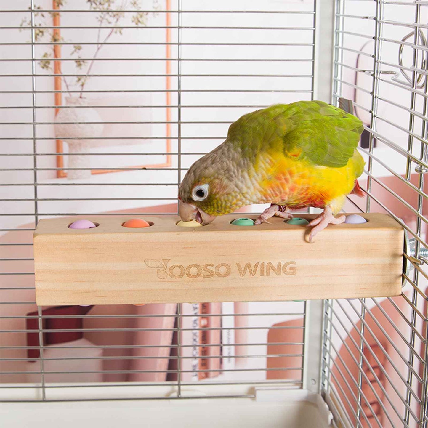 Bird toys & Bird Perch, Bird Wooden Block Chewing Toy Parrot Foraging & Puzzle Toys Bird Cage Accessories for Conures Parakeets Cockatiels Lovebirds African Grey Macaws (Revolving Christmas Tree)