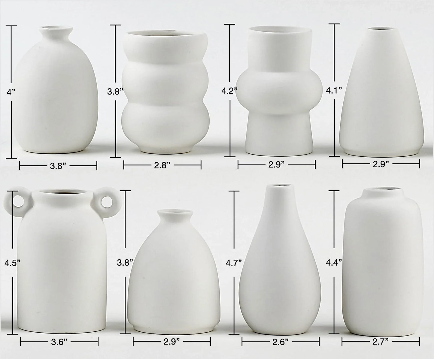 Set of 8 White Ceramic Vases for Dried Pampas Grass Flowers, Aesthetic Boho Modern Decor for Farmhouse Living Room Coffee Table Shelf Fireplace Centerpiece Bedroom Office Desk Home DIY Gifts - Jlhbookstore.store