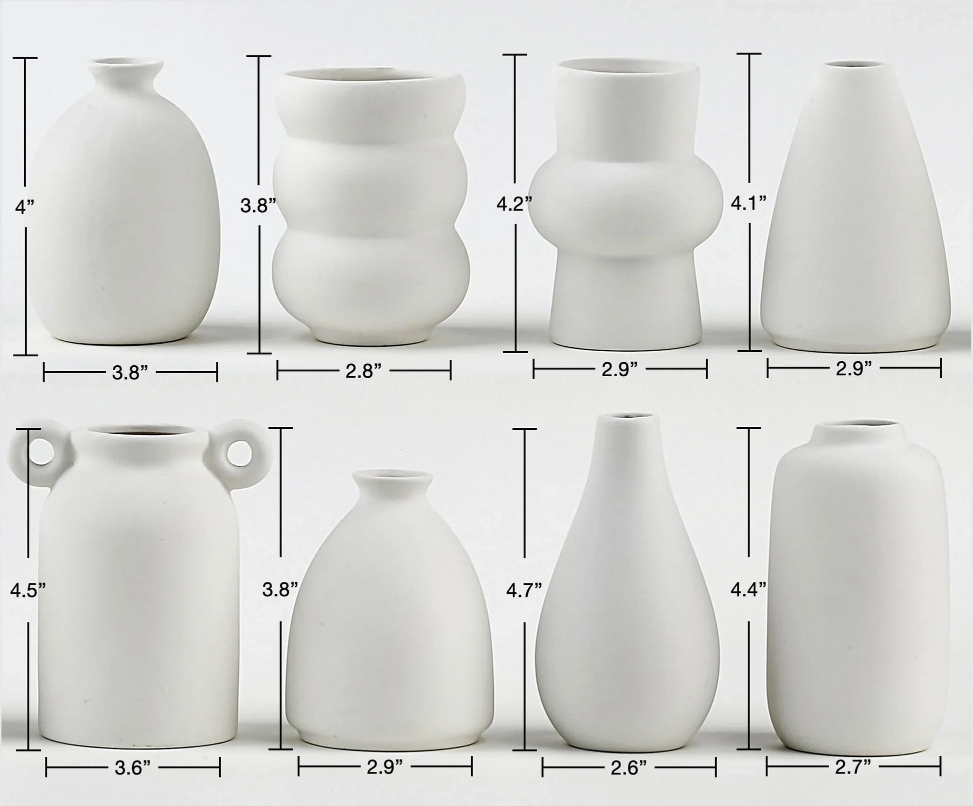 Set of 8 White Ceramic Vases for Dried Pampas Grass Flowers, Aesthetic Boho Modern Decor for Farmhouse Living Room Coffee Table Shelf Fireplace Centerpiece Bedroom Office Desk Home DIY Gifts - Jlhbookstore.store