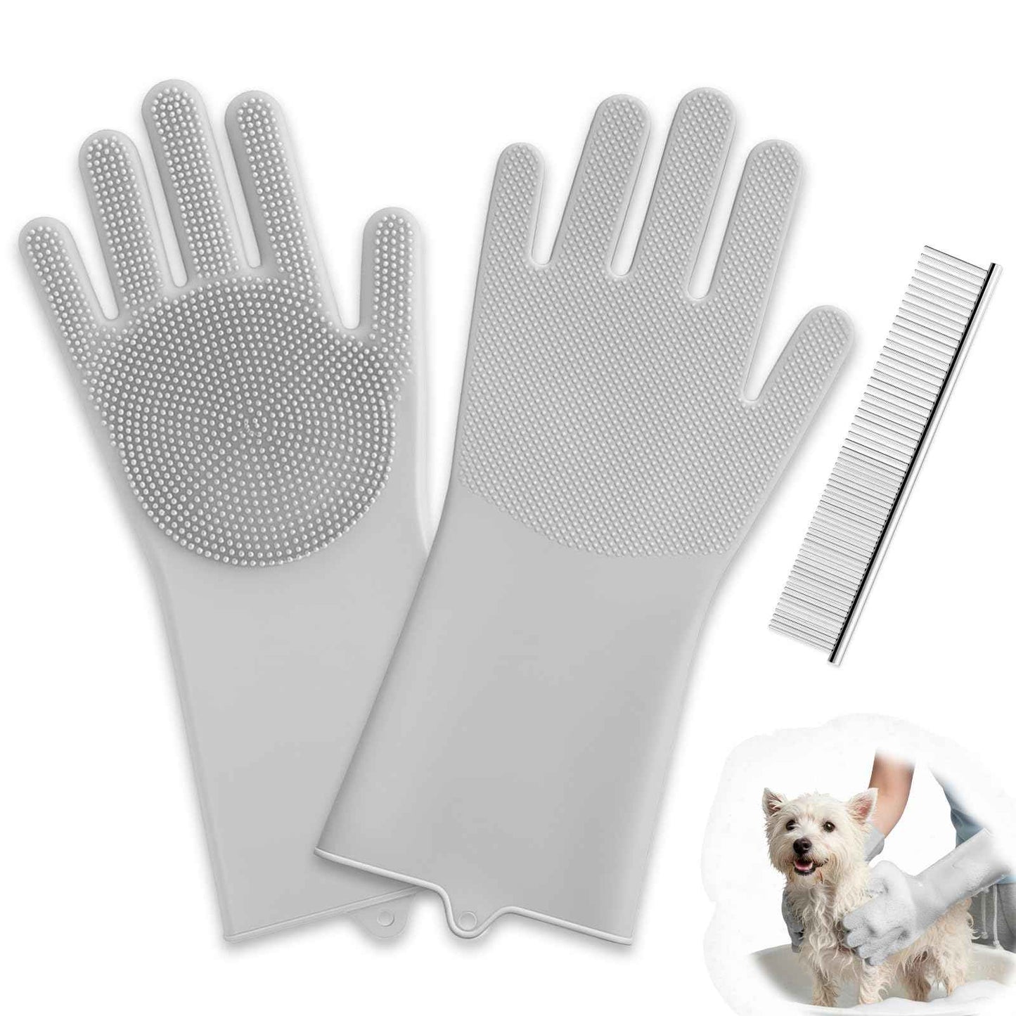 DELOMO Dog Washing Gloves 1 Pair: Soft and Gentle Silicone Pet Grooming Gloves - Bathing Scrubber Brush Mitt Grooming Shedding Fur Removal Massage for Dogs/Cats/Horse, Purple