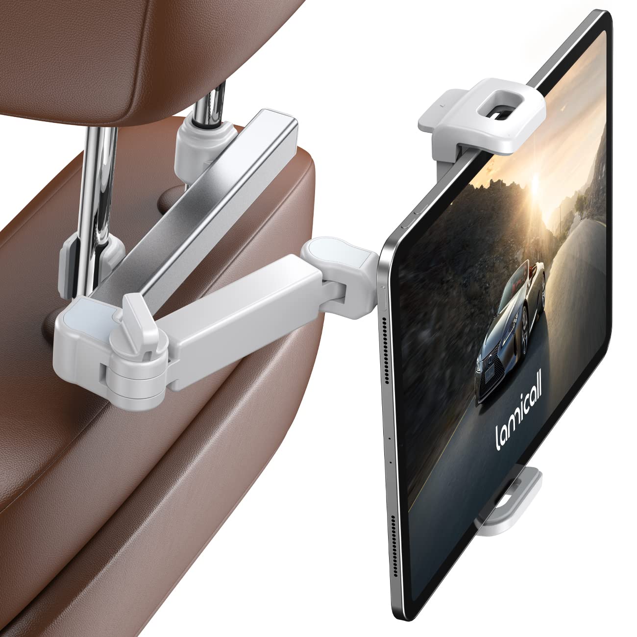 Lamicall Car Headrest Tablet Holder - [3 in 1 Extension Arm] Adjustable Tablet Car Mount for Back Seat, Road Trip Essentials for Kids, for 4.7-11" Device Like iPad Pro, Air, Mini, Galaxy, Fire, Black