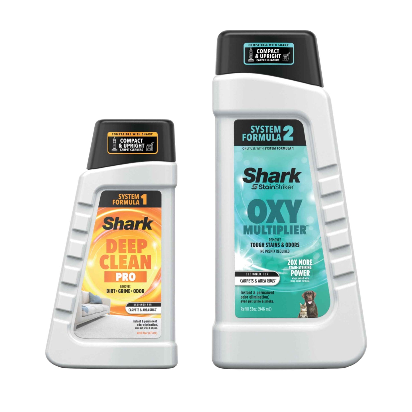 Shark StainStriker Pet Bundle for All StainStriker Portable Carpet Cleaners, Includes 32oz OXY Multiplier formula and 16oz Deep Clean Pet formula, PXCPBUNDLE