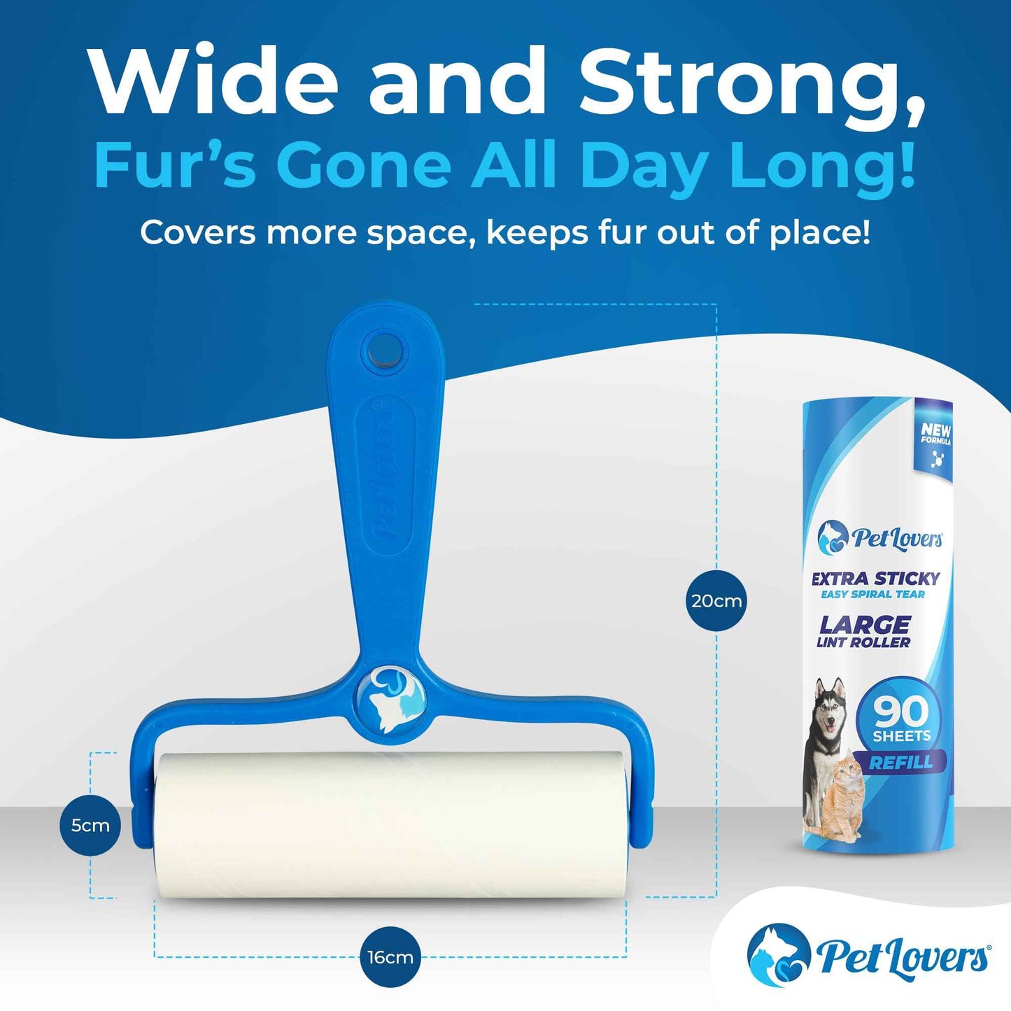 PetLovers Extra Sticky Lint Roller Mega Value Set 450 Sheets for Pet Hair Removal and Clothes, Dog and Cat Lint Remover 5 Pack