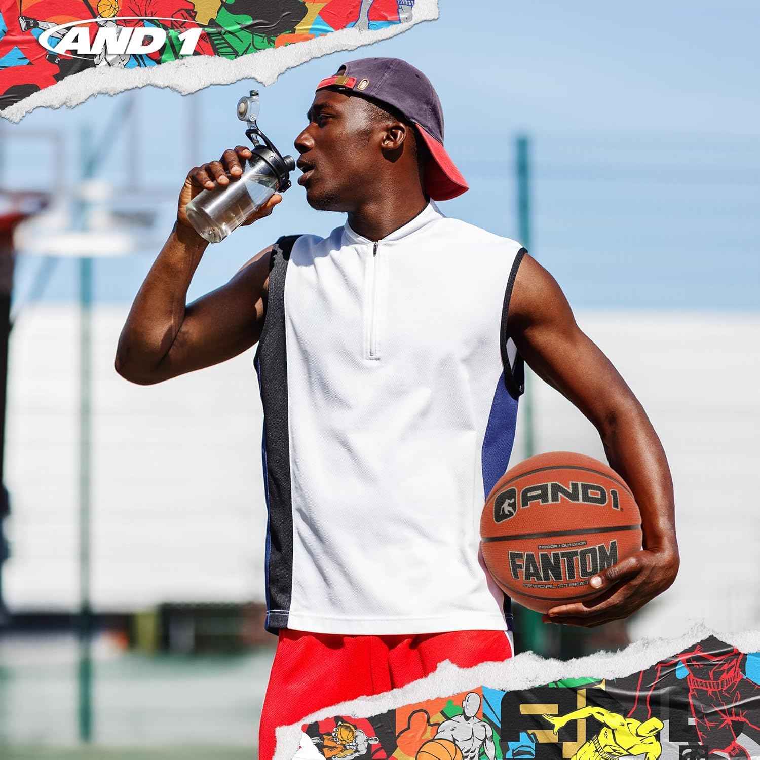 AND1 Fantom Rubber Basketball: Official Regulation Size 7 (29.5 inches) - Deep Channel Construction Streetball, Made for Indoor Outdoor Basketball Games