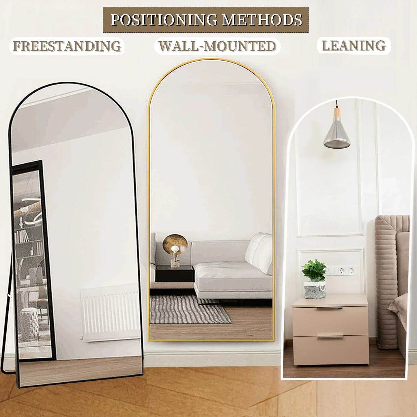 OGCAU Floor Full Length Mirror, 56"x20" Arched Full Body Mirror, Hanging or Leaning, Standing, Wall Mounted with Aluminum Frame for Bedroom Living Room, White - Jlhbookstore.store