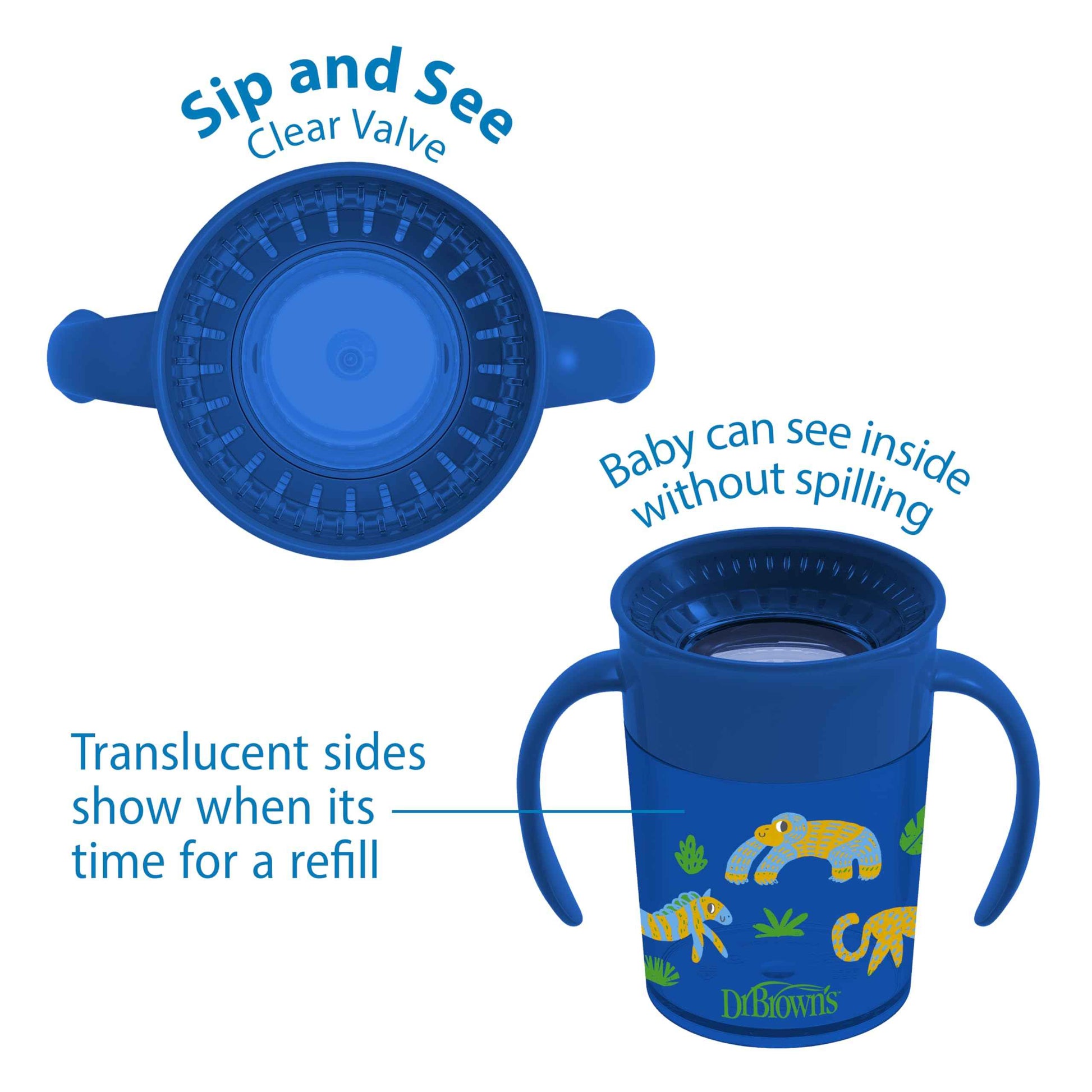 Dr. Brown's Polypropylene (PP) Milestones Cheers 360 Sippy Training Cups for Babies and Toddlers - Blue/Green - 10oz - 2-Pack - 9m+