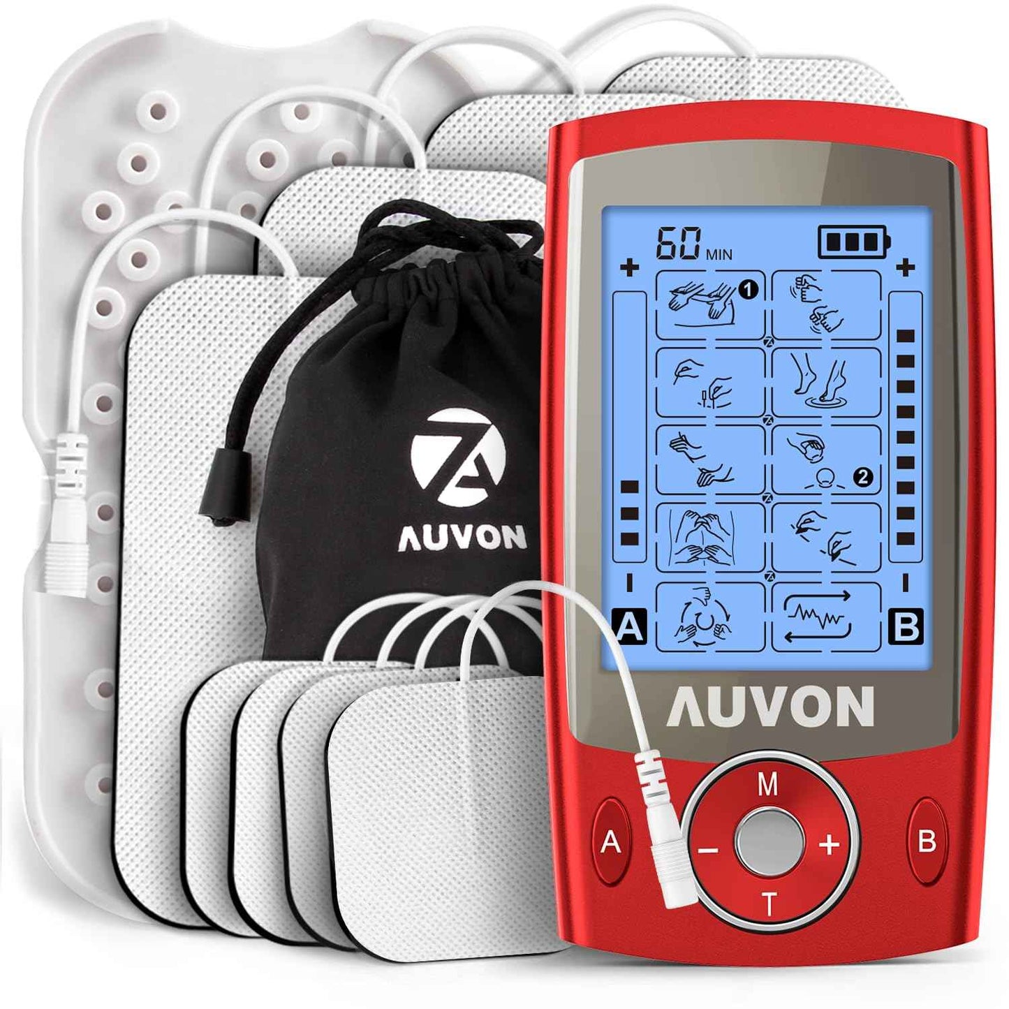 AUVON Dual Channel TENS Unit Muscle Stimulator Machine with 20 Modes, 2" and 2"x4" TENS Unit Electrode Pads